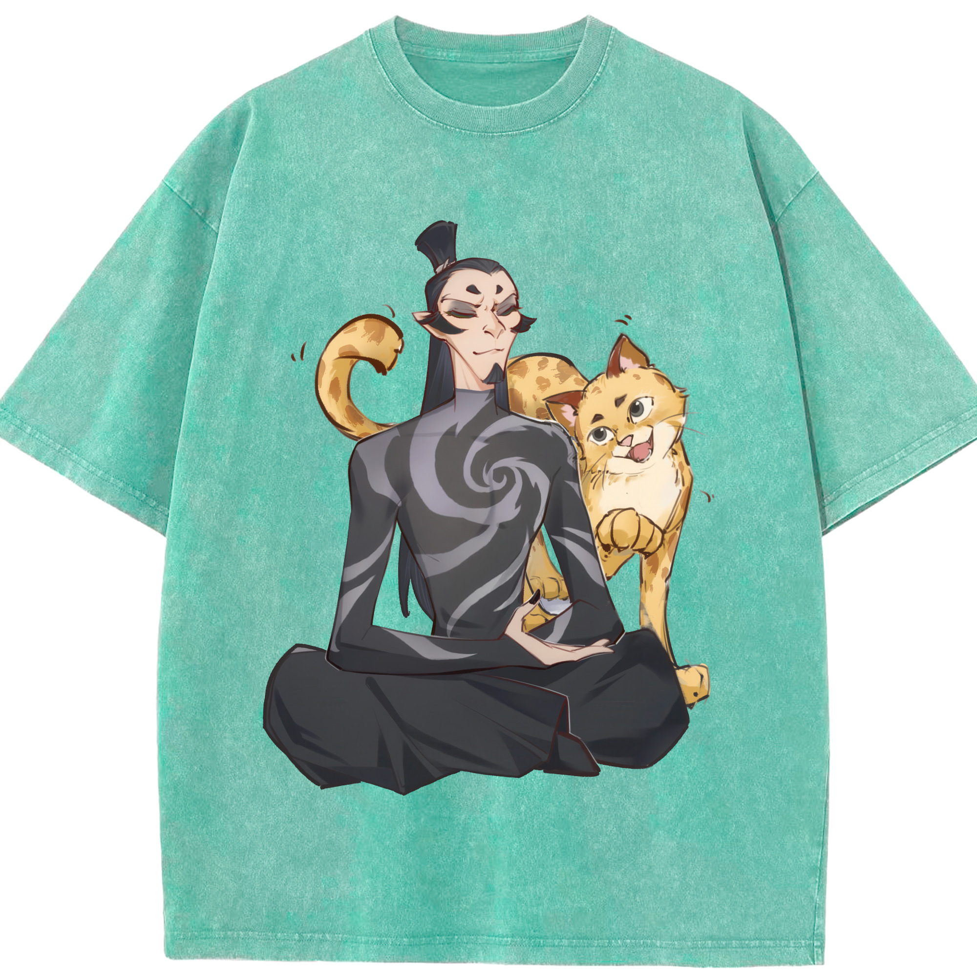 （画像用） Ne Zha 2 ナタ 魔童の大暴れ 綿100% ヴィンテージ風 半袖Tシャツ（フロントプリント）